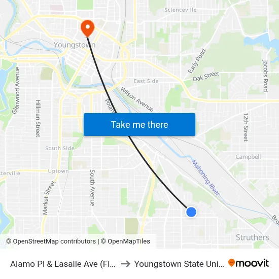 Alamo Pl & Lasalle Ave (Flagstop) to Youngstown State University map