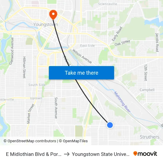 E Midlothian Blvd & Port Dr to Youngstown State University map