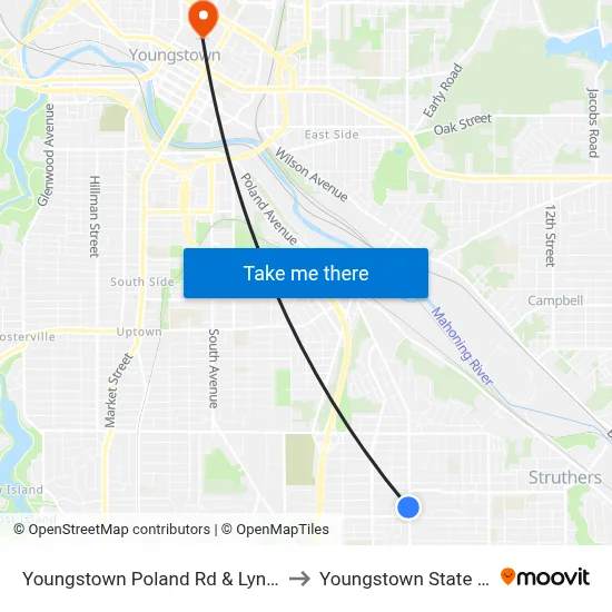 Youngstown Poland Rd & Lynn Ave (Flag St to Youngstown State University map