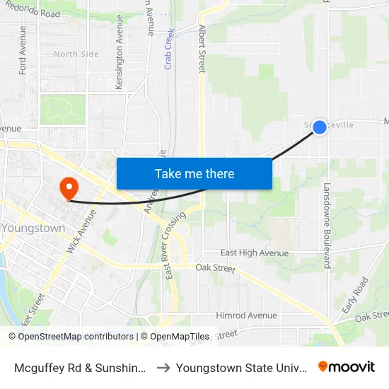 Mcguffey Rd & Sunshine Ave to Youngstown State University map