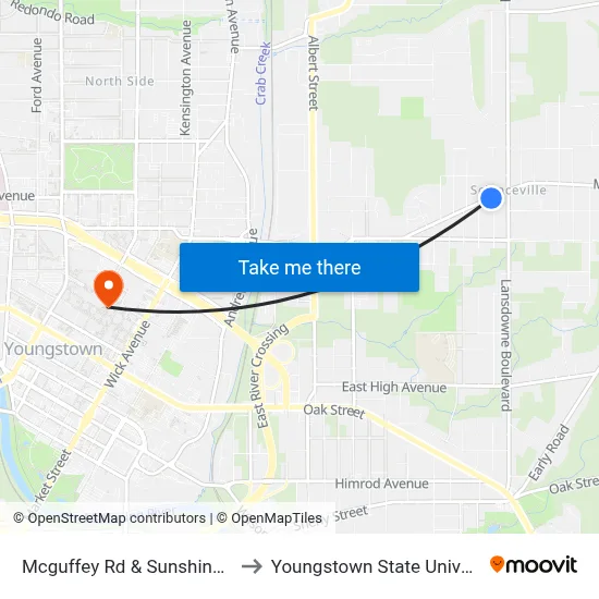 Mcguffey Rd & Sunshine Ave to Youngstown State University map