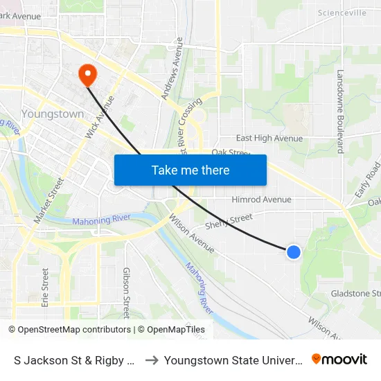 S Jackson St & Rigby Ave to Youngstown State University map