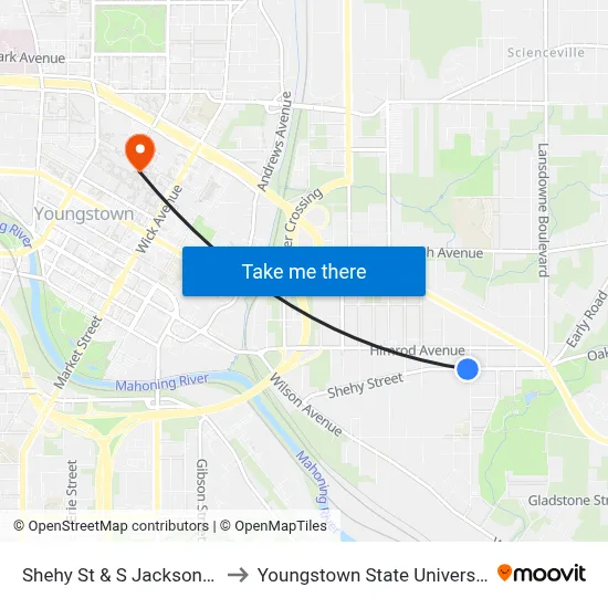 Shehy St & S Jackson St to Youngstown State University map