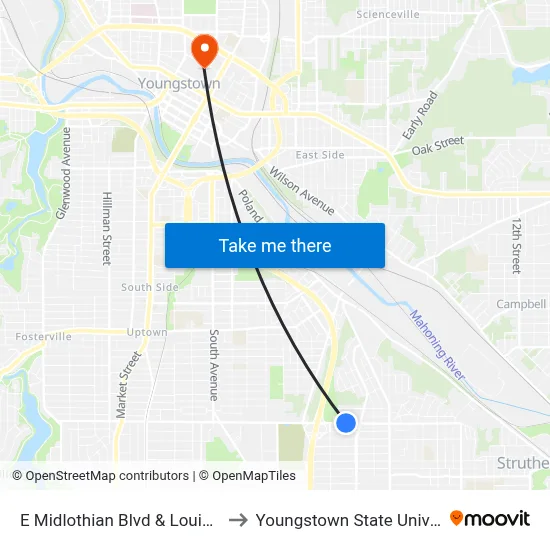 E Midlothian Blvd & Louise Ave to Youngstown State University map