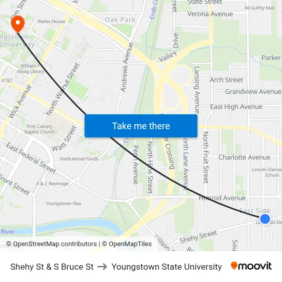 Shehy St & S Bruce St to Youngstown State University map