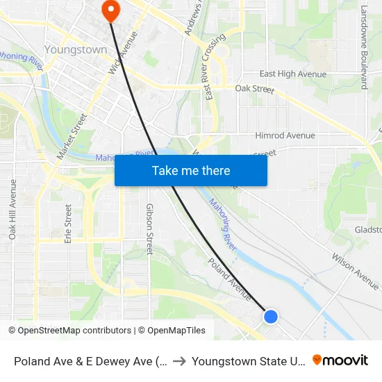 Poland Ave & E Dewey Ave (Flag Stop) to Youngstown State University map