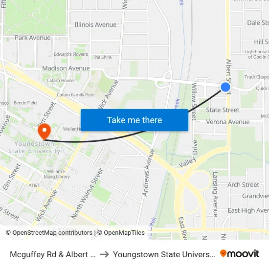 Mcguffey Rd & Albert St to Youngstown State University map