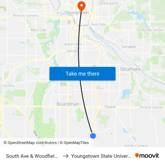 South Ave & Woodfield Ct to Youngstown State University map