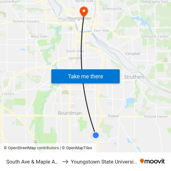 South Ave & Maple Ave to Youngstown State University map