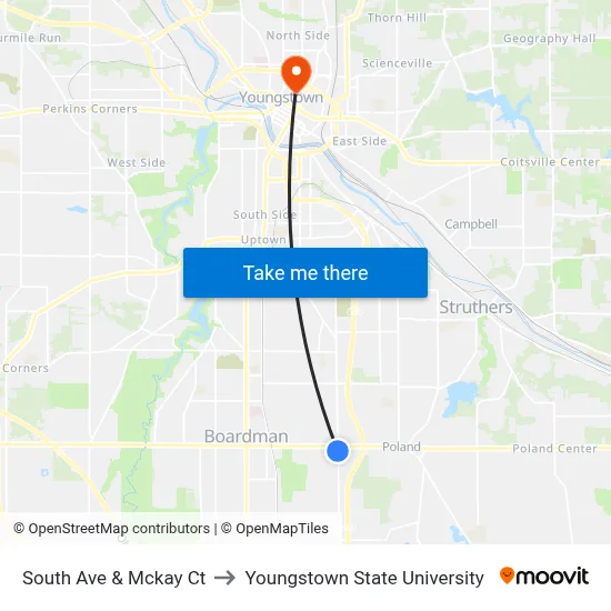 South Ave & Mckay Ct to Youngstown State University map