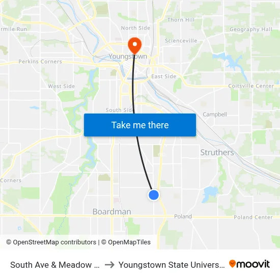 South Ave & Meadow Ln to Youngstown State University map
