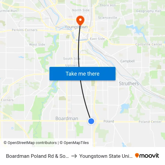 Boardman Poland Rd & South Ave to Youngstown State University map