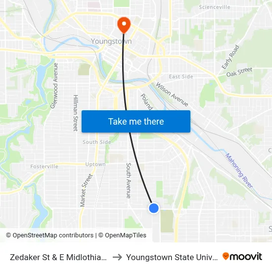 Zedaker St & E Midlothian Blvd to Youngstown State University map