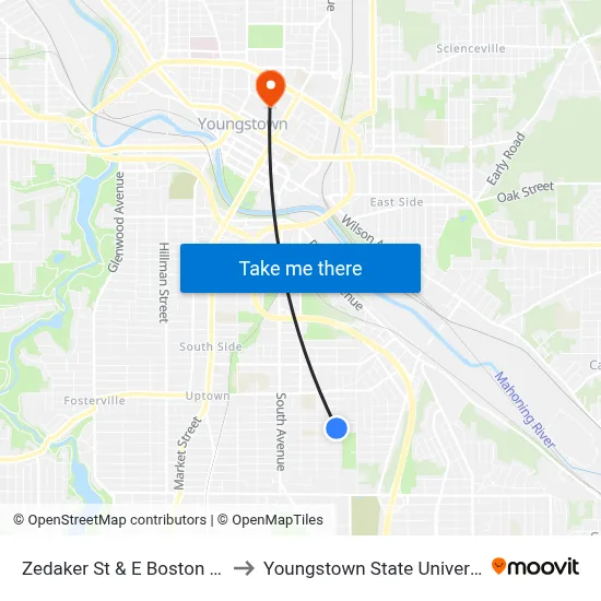 Zedaker St & E Boston Ave to Youngstown State University map
