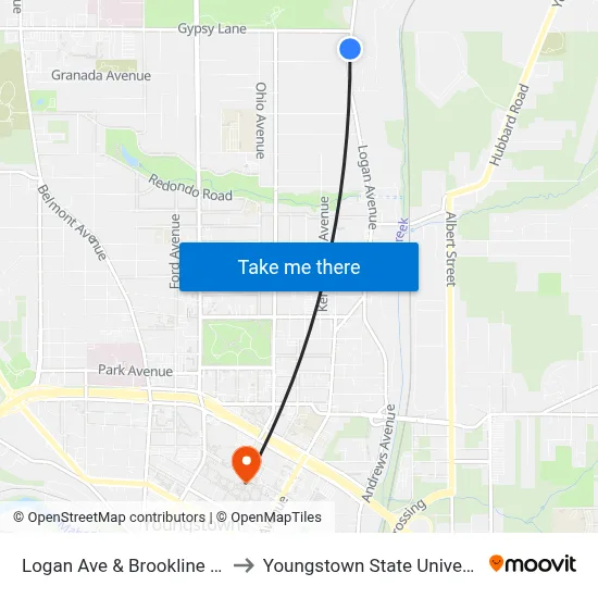 Logan Ave & Brookline Ave to Youngstown State University map