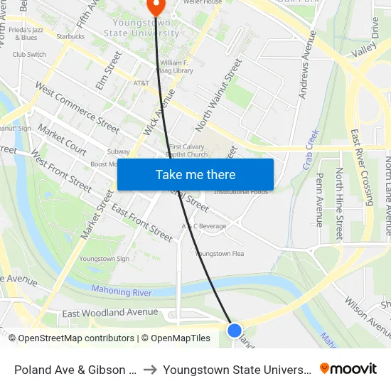 Poland Ave & Gibson St to Youngstown State University map