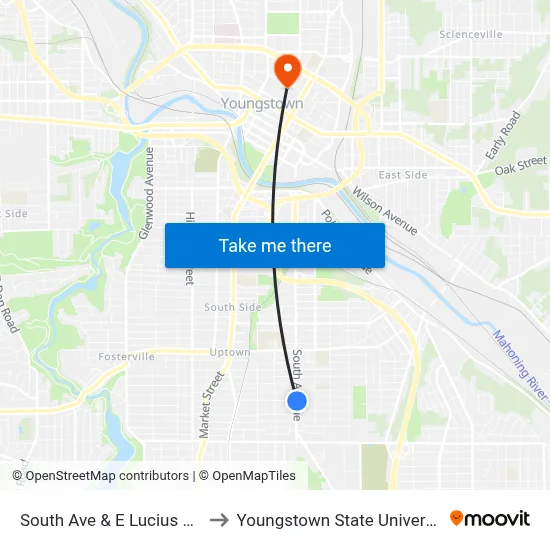 South Ave & E Lucius Ave to Youngstown State University map