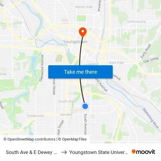 South Ave & E Dewey Ave to Youngstown State University map