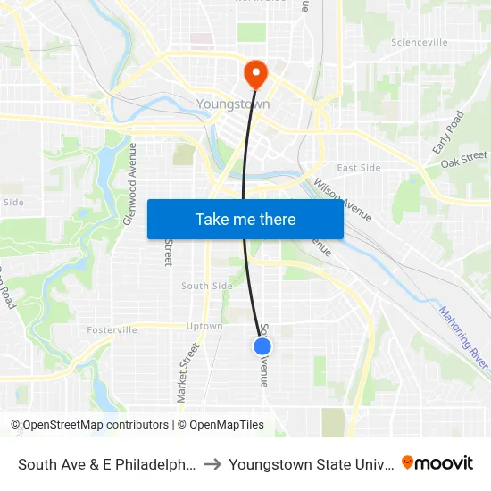 South Ave & E Philadelphia Ave to Youngstown State University map