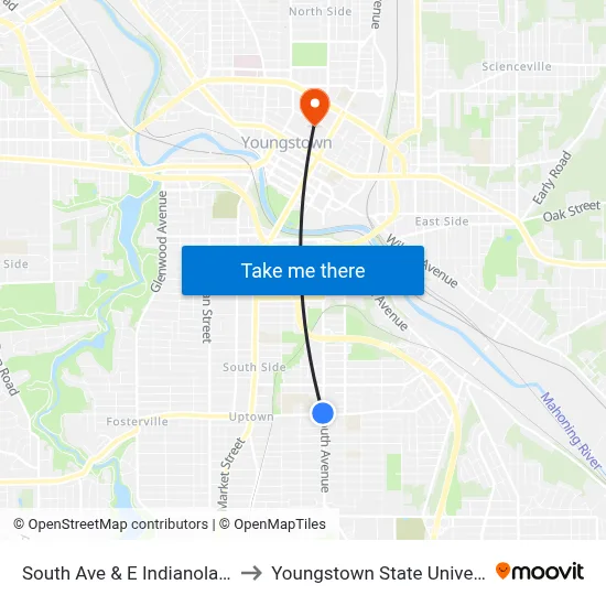 South Ave & E Indianola Ave to Youngstown State University map