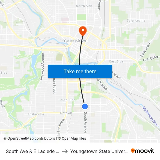 South Ave & E Laclede Ave to Youngstown State University map