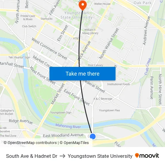 South Ave & Hadnet Dr to Youngstown State University map