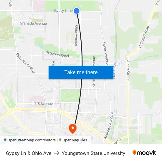 Gypsy Ln & Ohio Ave to Youngstown State University map