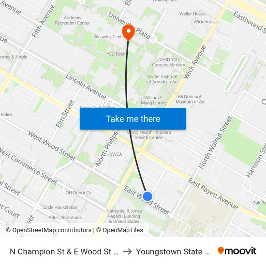 N Champion St & E Wood St (Gutknecth) to Youngstown State University map