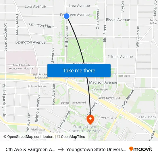 5th Ave & Fairgreen Ave to Youngstown State University map