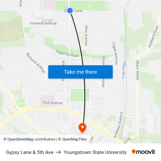 Gypsy Lane & 5th Ave to Youngstown State University map
