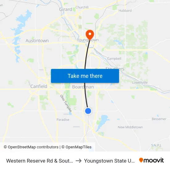 Western Reserve Rd & Southern Blvd to Youngstown State University map