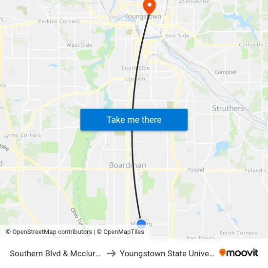 Southern Blvd & Mcclurg Rd to Youngstown State University map