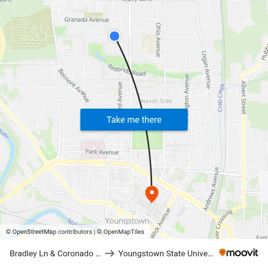 Bradley Ln & Coronado Ave to Youngstown State University map