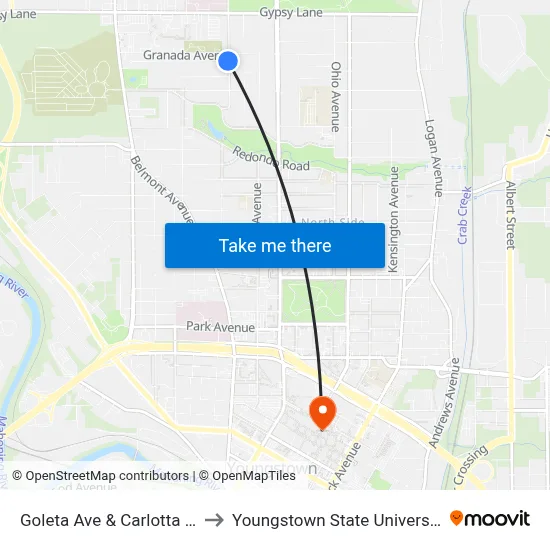 Goleta Ave & Carlotta Dr to Youngstown State University map