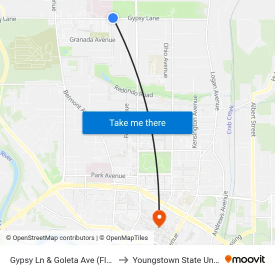 Gypsy Ln & Goleta Ave (Flag Stop) to Youngstown State University map
