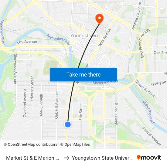Market St & E Marion Ave to Youngstown State University map
