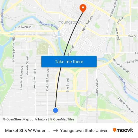 Market St  & W Warren Ave to Youngstown State University map