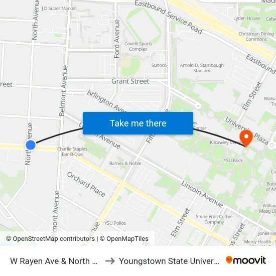 W Rayen Ave & North Ave to Youngstown State University map