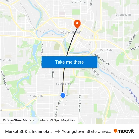 Market St & E Indianola Ave to Youngstown State University map