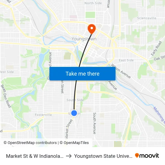 Market St & W Indianola Ave to Youngstown State University map