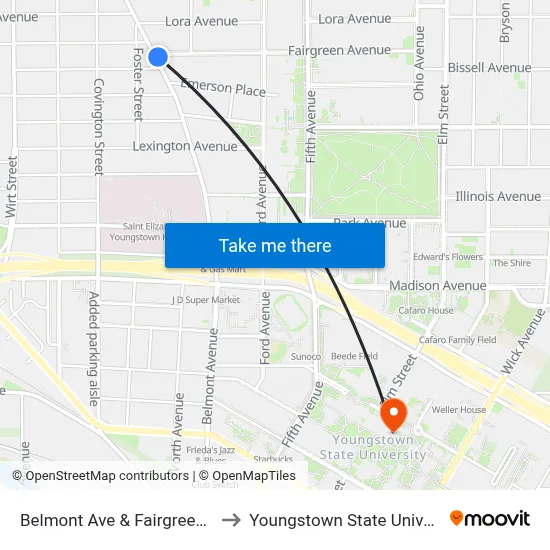 Belmont Ave & Fairgreen Ave to Youngstown State University map