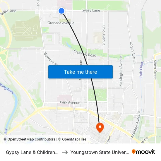 Gypsy Lane & Childrens Dr to Youngstown State University map