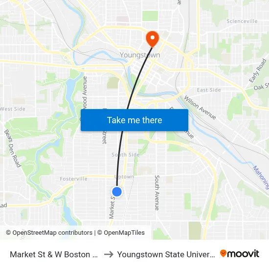 Market St & W Boston Ave to Youngstown State University map