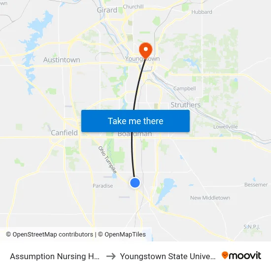 Assumption Nursing Home to Youngstown State University map