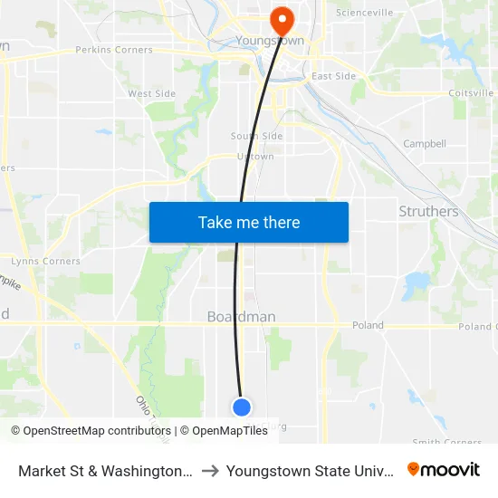 Market St & Washington Blvd to Youngstown State University map