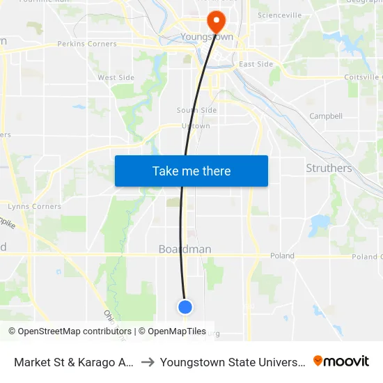 Market St & Karago Ave to Youngstown State University map