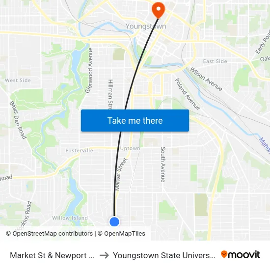 Market St & Newport Dr to Youngstown State University map