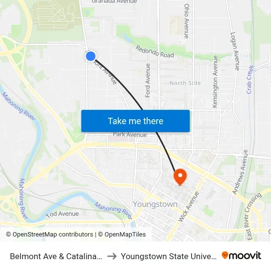 Belmont Ave & Catalina Ave to Youngstown State University map