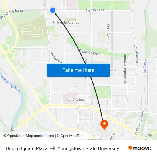 Union Square Plaza to Youngstown State University map