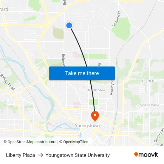 Liberty Plaza to Youngstown State University map